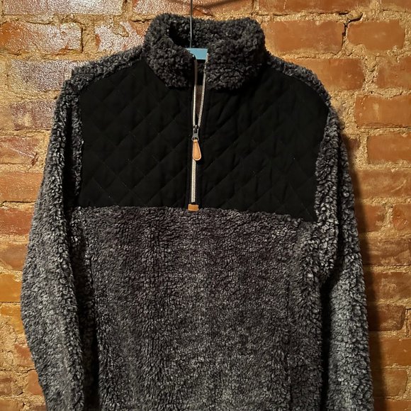 Black Faux Sherpa Quilted Quarter Zip - Picture 1 of 4